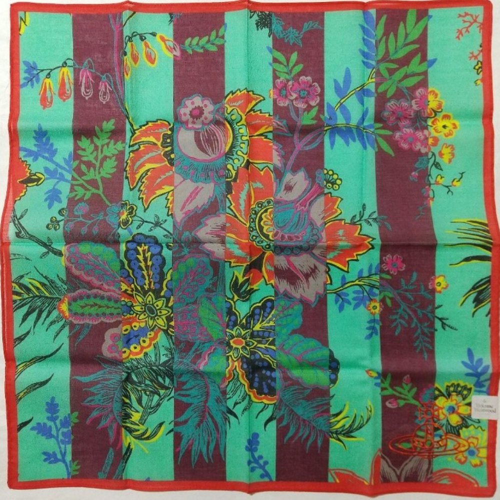 New Vivienne Westwood Scarf Bandana Handkerchief Stripe Tropical Flowers Orb